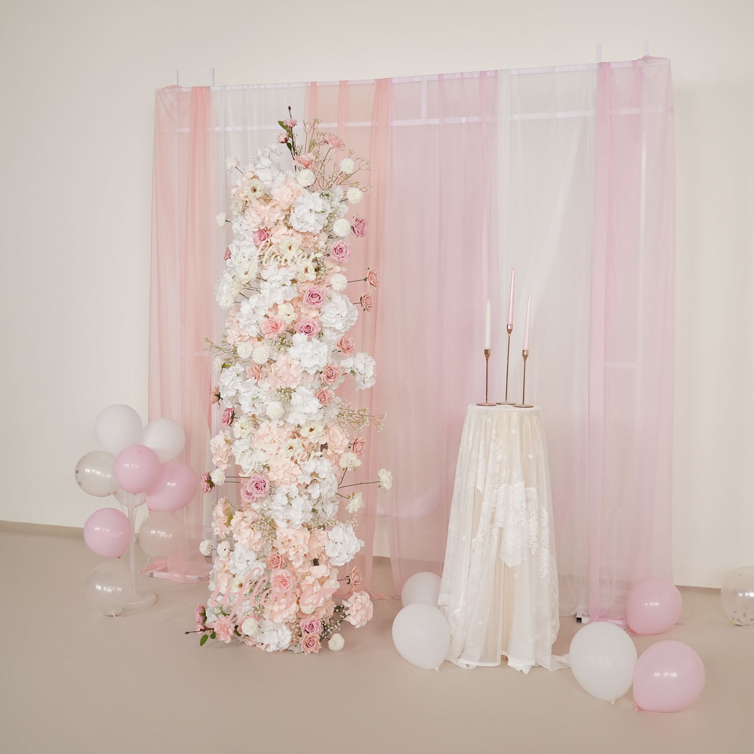 Uflower Artificial Pink White Flower Row Wedding KT Backdrop Decor